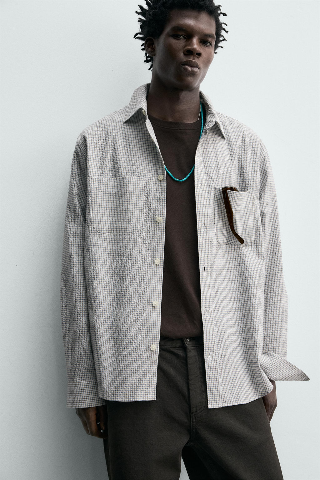 CAMISA CUADROS TEXTURA / Arena / Azul - Zara фото 5