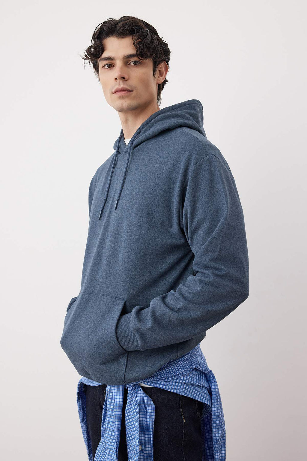 Indigo Oversize/Genis Kesim Kapusonlu Ici Polar/S?cak Tutan Sweatshirt TMNAW23SW00195