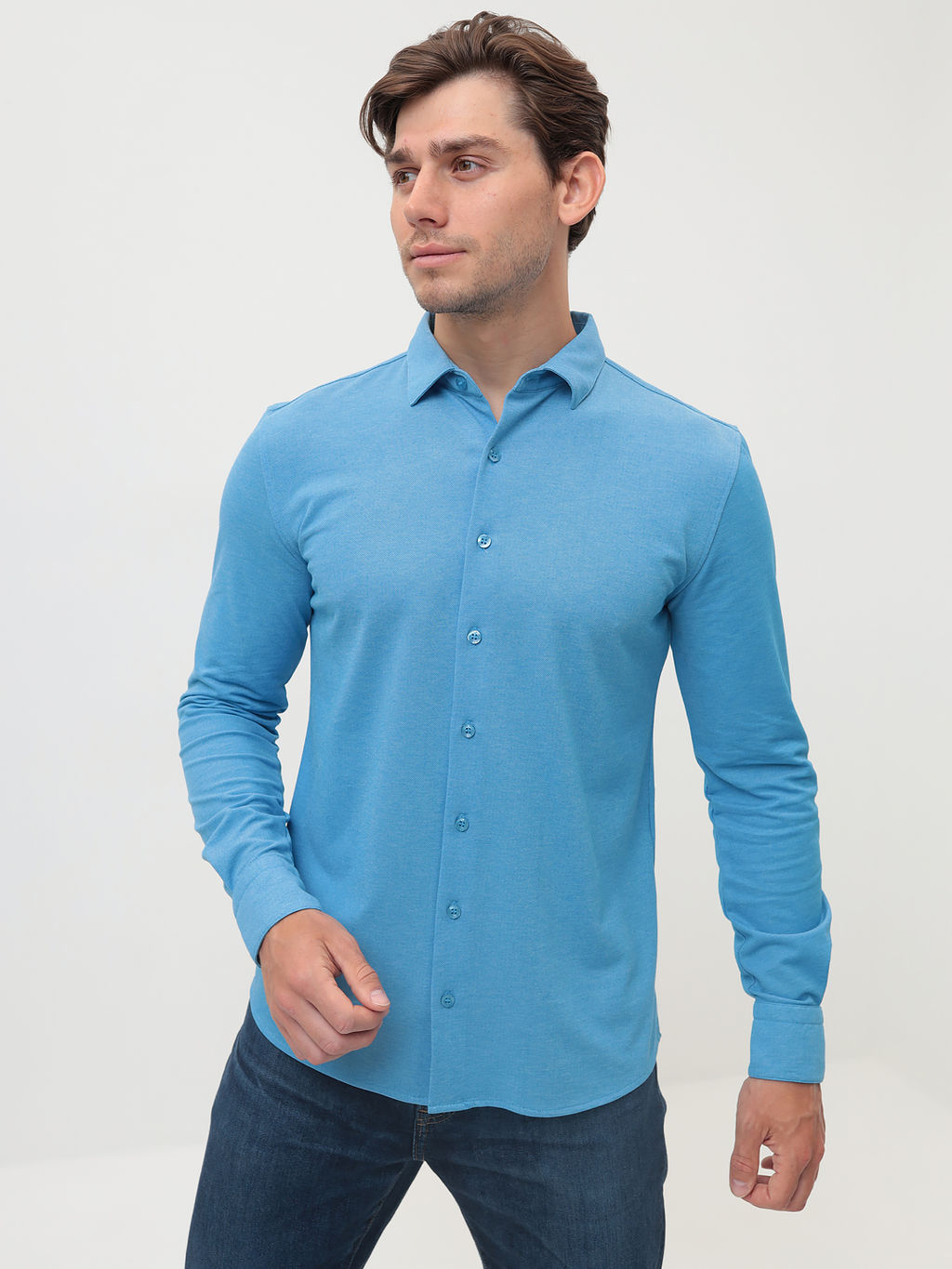 Батник мужской трикотажный GREG G143-ML (лазурь)  фото 10