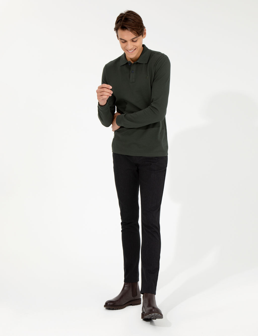 Siyah Slim Fit Keten Kar___ml_ Chino Pantolon