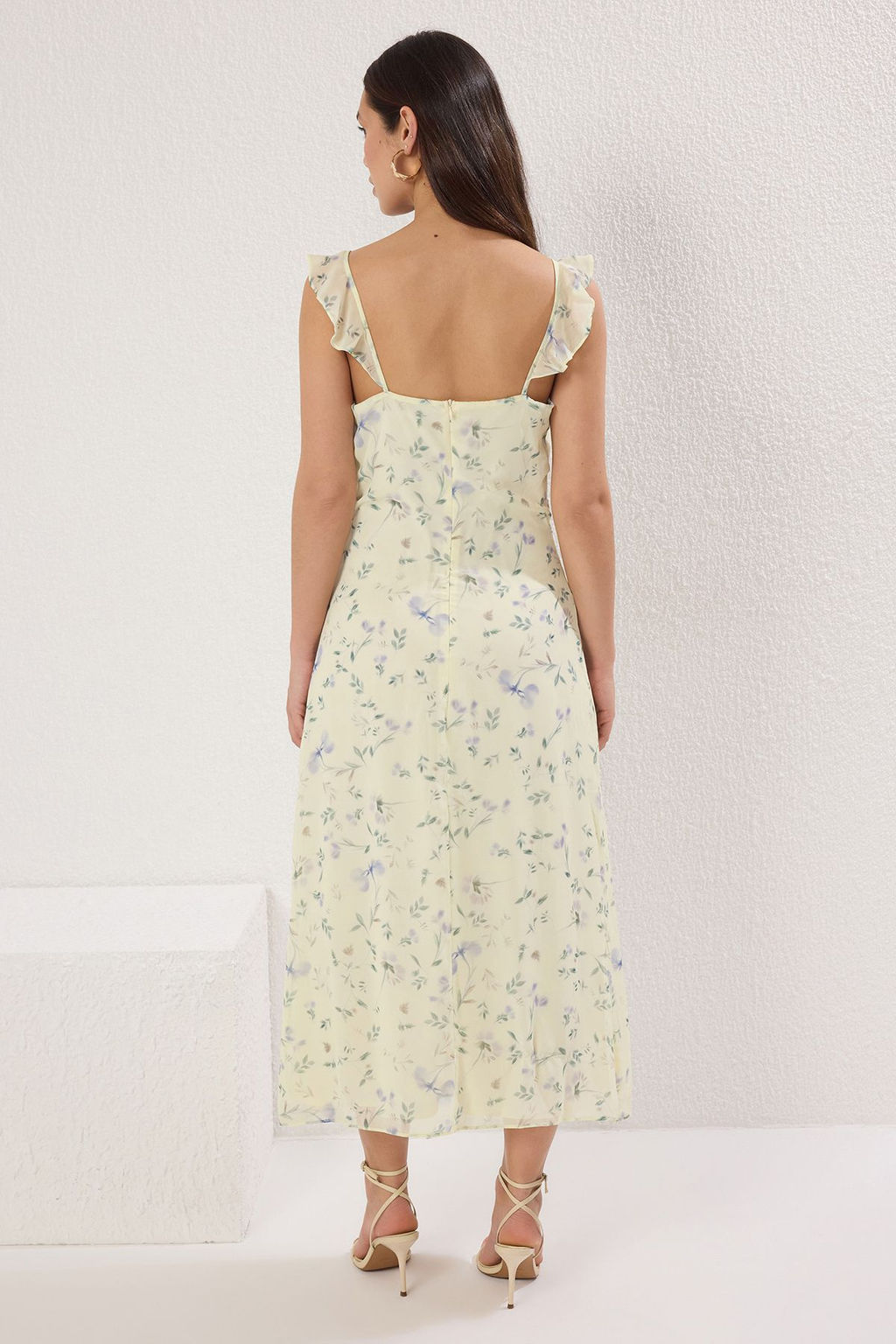 TRENDYOLMILLA Sar? Cicekli F?rf?rl? Midi Dokuma Elbise TWOSS25EL00568  фото 9