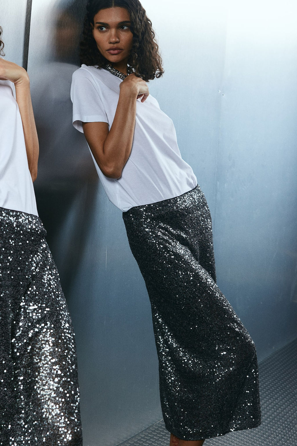 Falda midi de lentejuelas - H&m фото 3