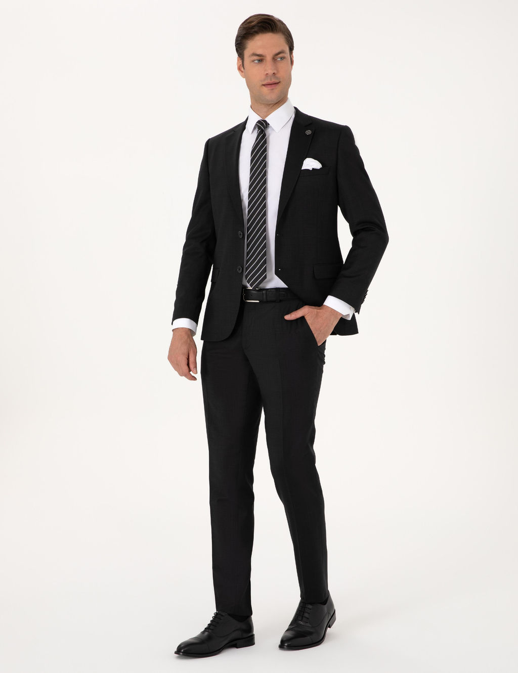 Siyah Ex. Slim Fit Y_n Kar___ml_ Tak_m Elbise