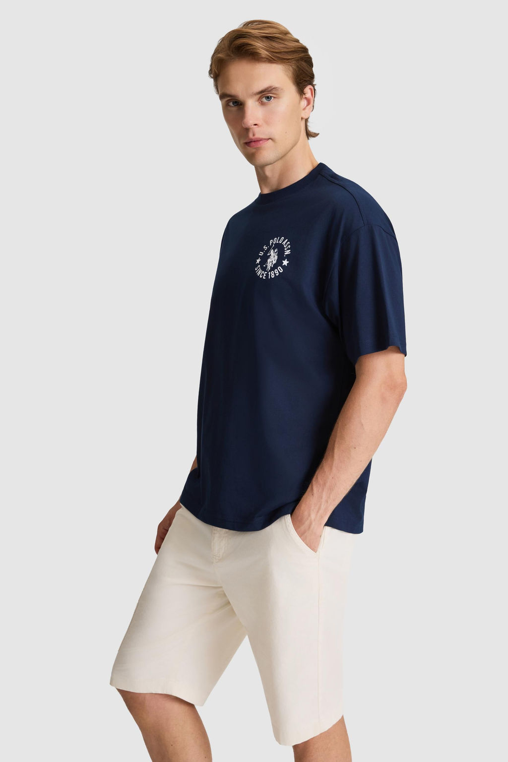 Erkek Lacivert Oversize Fit Bisiklet Yaka Ti__rt