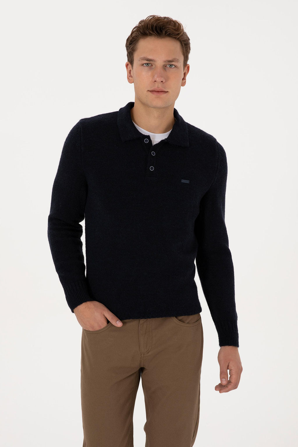 Erkek Regular Fit Polo Yaka Lacivert Kazak