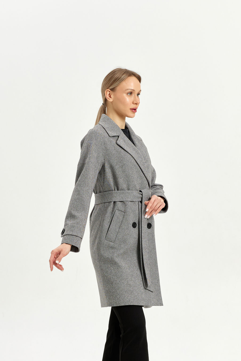 Пальто женское демисезонное 22970 (серый/ёлочка) - Kankan фото 7