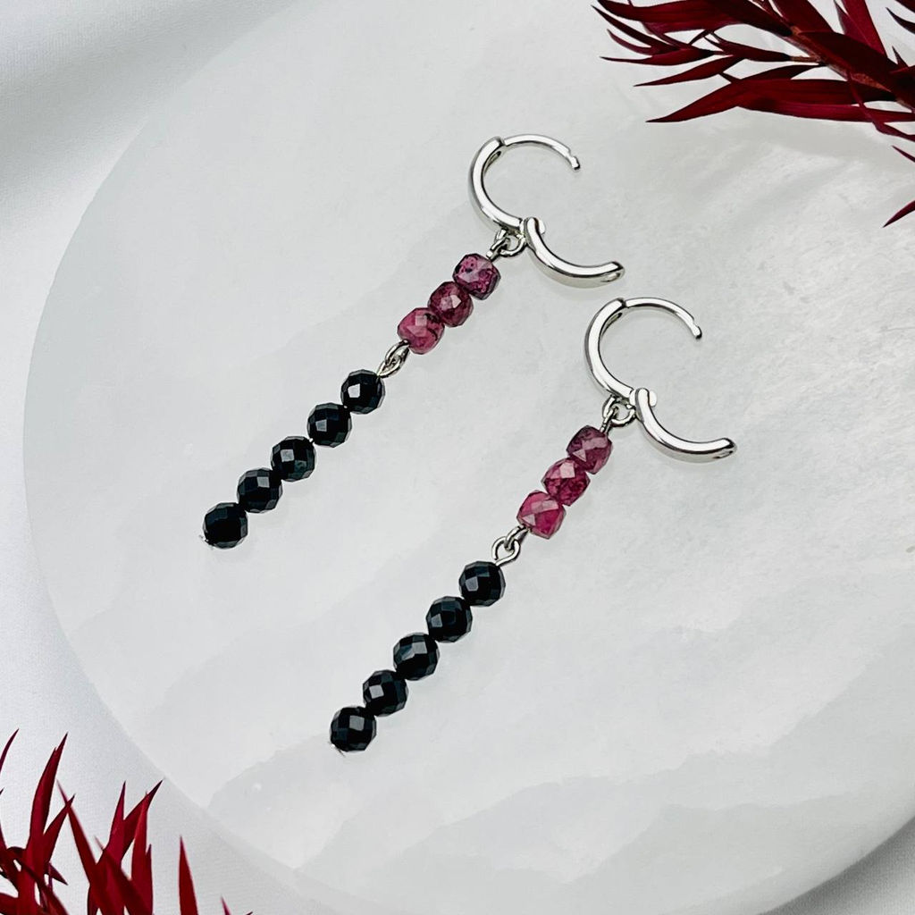 Серьги длинные из Граната и Шпинели