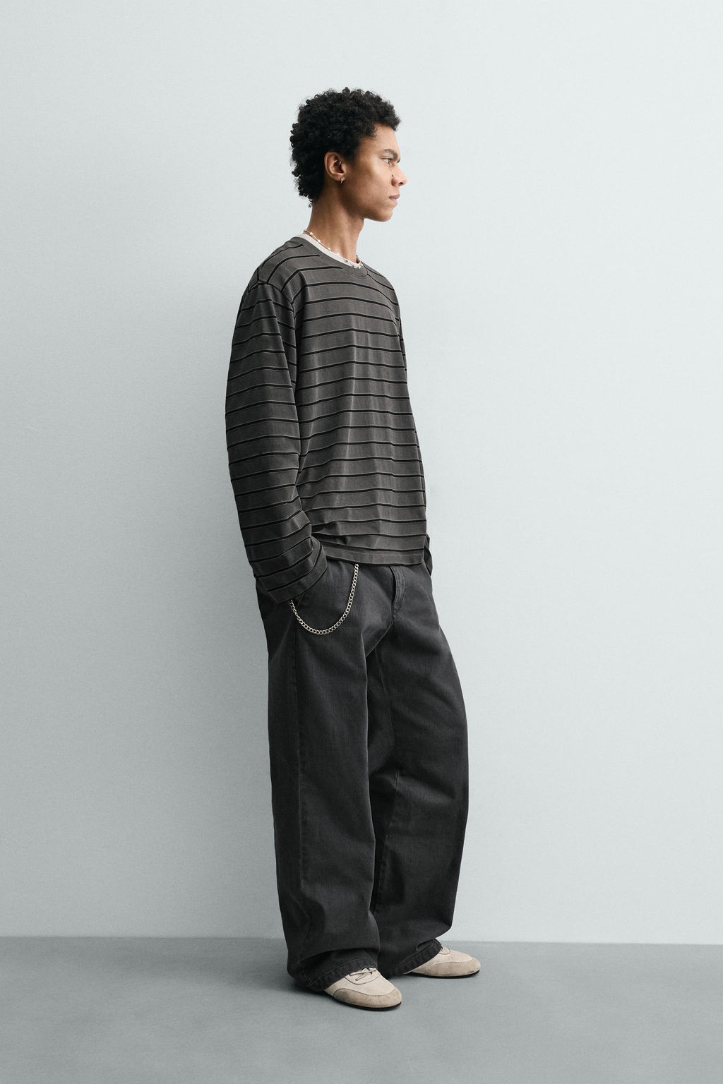 CAMISETA JACQUARD RAYAS / Gris - Zara фото 4