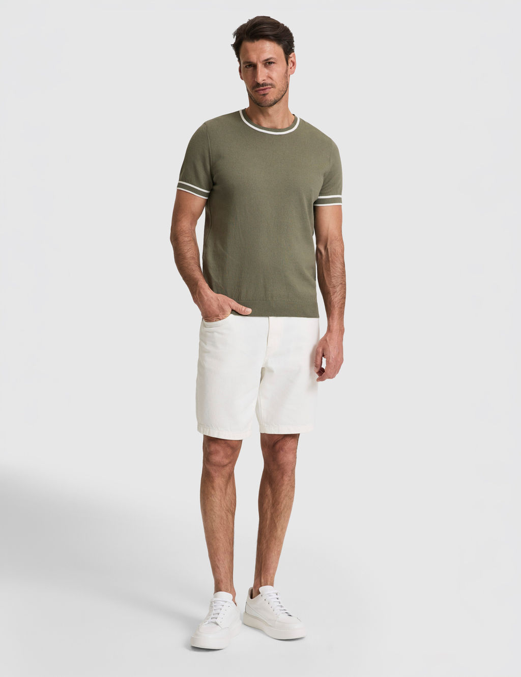 Haki Slim Fit %100 Pamuk Bisiklet Yaka Triko Ti__rt