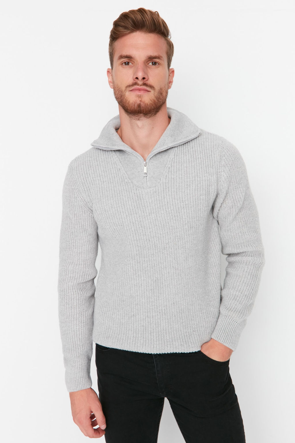 TRENDYOL MAN Ekru Regular Fit Yunlu Fermuarl? Bal?kc? Yaka Triko Kazak TMNAW22KZ0347 - Trendyolmilla фото 24