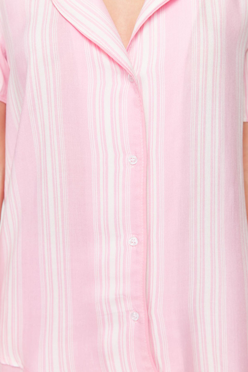 Pembe Cizgili Biye Detayl? Viskon Sortlu Dokuma Pijama Tak?m? THMSS24PT00279