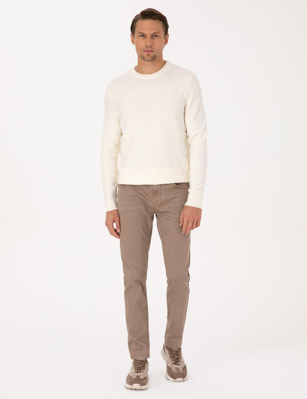 Ekru Slim Fit Bisiklet Yaka Triko Kazak - Pierre cardin фото 4