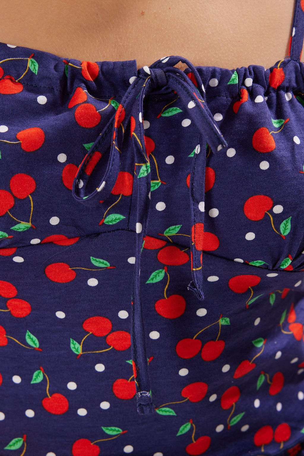Trendyolmilla Pembe %100 Pamuklu Kiraz Desenli Ip Ask?l? Sortlu Orme Pijama Tak?m? THMSS22PT0649  фото 13
