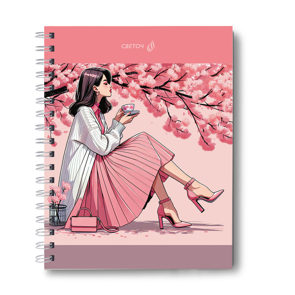 Светоч Т214 Тетрадь общая с твердой обложкой, матовая ламинация A5 80 л. на гребне 65 г/кв.м , белизна 100 % 4 шт. клетка 01568 Весенняя романтика