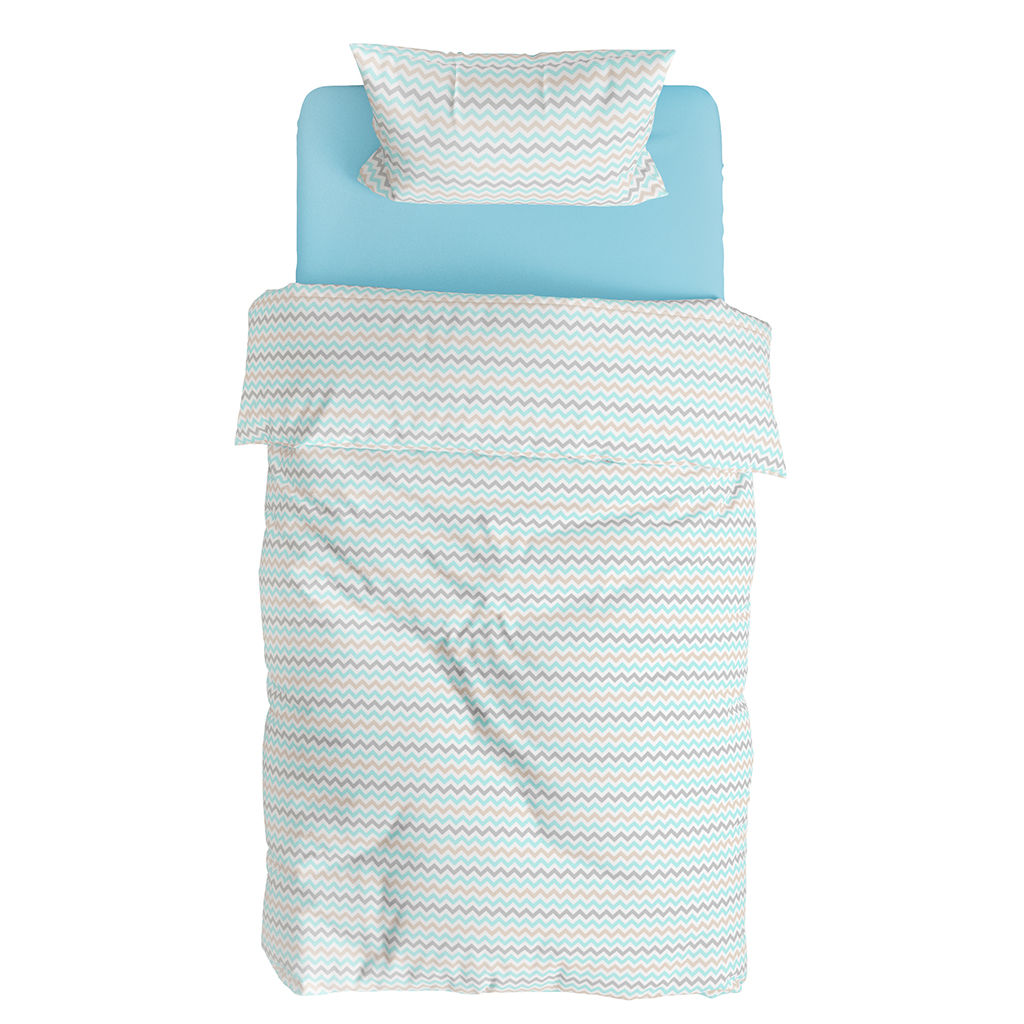 Постельное белье, комплект 1,5 спальный "Зигзаг удачи"/"Бирюзовый", 3 предмета: пододеяльник 145х215см, простыня 150х215см, наволочка 50х70см с клапаном-запахом, перкаль 110г/м2, хлопок 100%, упаковка "классическая" 32х41х2,5см, "Домашняя мода" (Росс