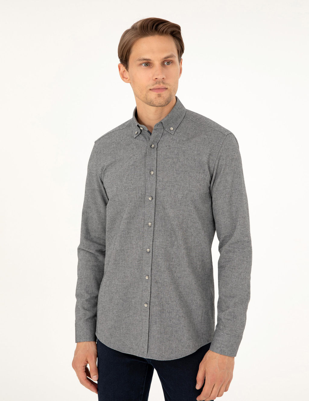 Рубашка Slim Fit с длинным рукавом серая
