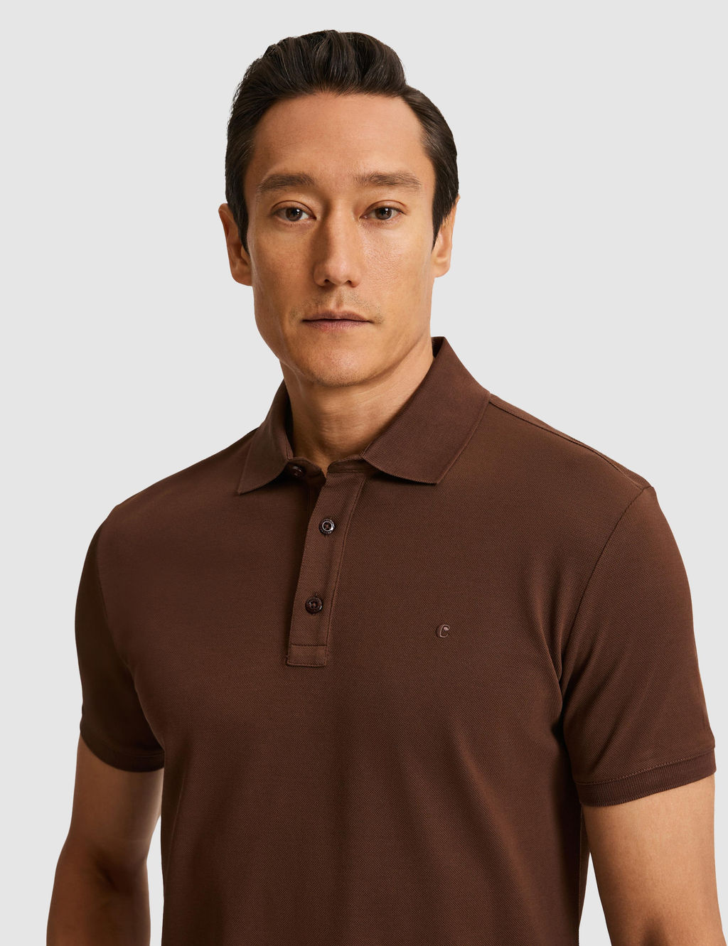Kahverengi Slim Fit Saf Pamuk Polo Yaka Basic T-shirt