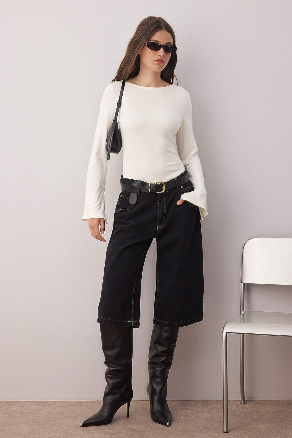 Ekru Fitted/Vucuda Oturan Kay?k Yaka Yumusak kumasl? Uzun Kollu Esnek Orme Bluz TWOAW26BZ00129