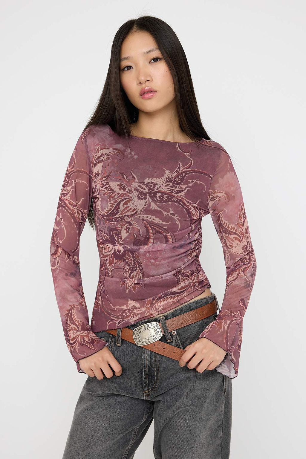 Puantiye Duz Kay?k Yaka Asimetrik Detayl? Vucuda Oturan Esnek Orme Tul Bluz TWOAW26BZ00128 - Trendyolmilla фото 7