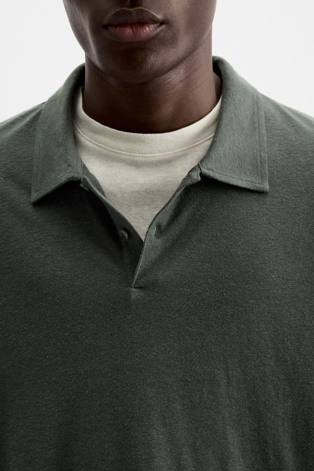LINEN BLEND POLO SHIRT - Zara фото 5