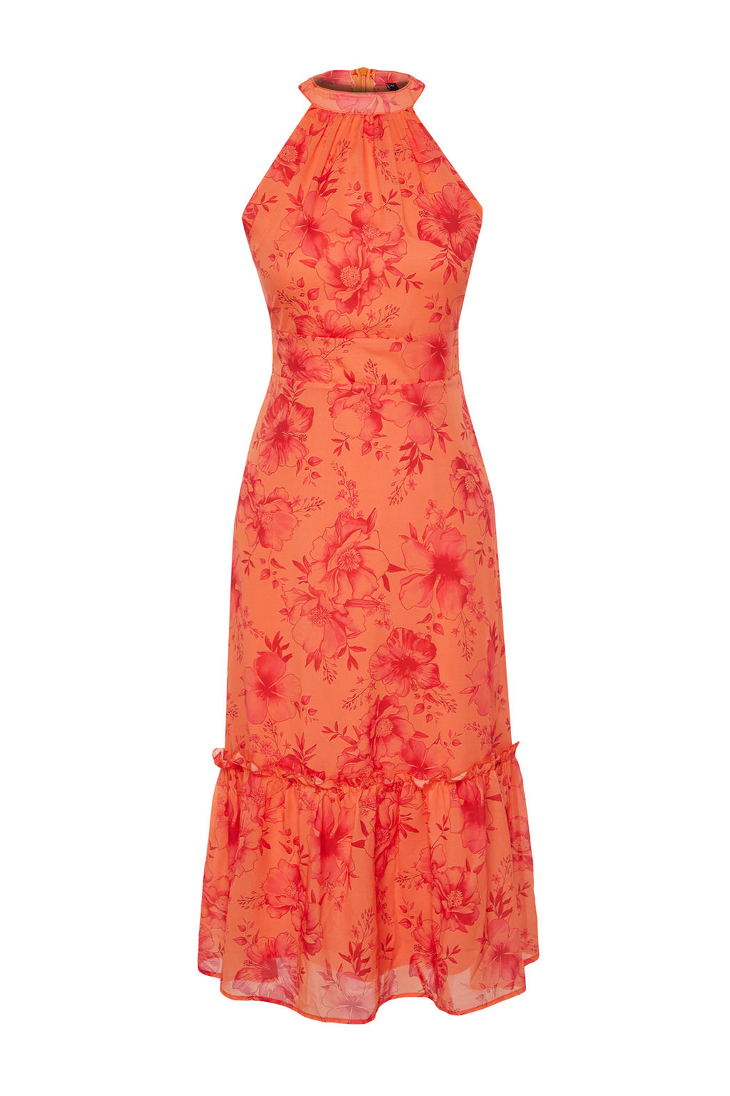 TRENDYOLMILLA Lacivert Cicek Desenli A Kesim Halter Yaka Astarl? Midi Dokuma Elbise TWOSS19LJ0200  фото 7