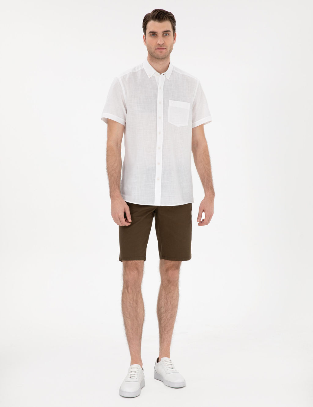 Beyaz Keten G_r_n_ml_ Regular Fit K_sa Kollu G_mlek - Pierre cardin фото 4