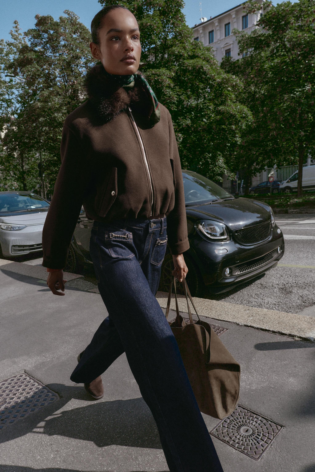 SOFT BOMBER JACKET WITH FAUX FUR COLLAR