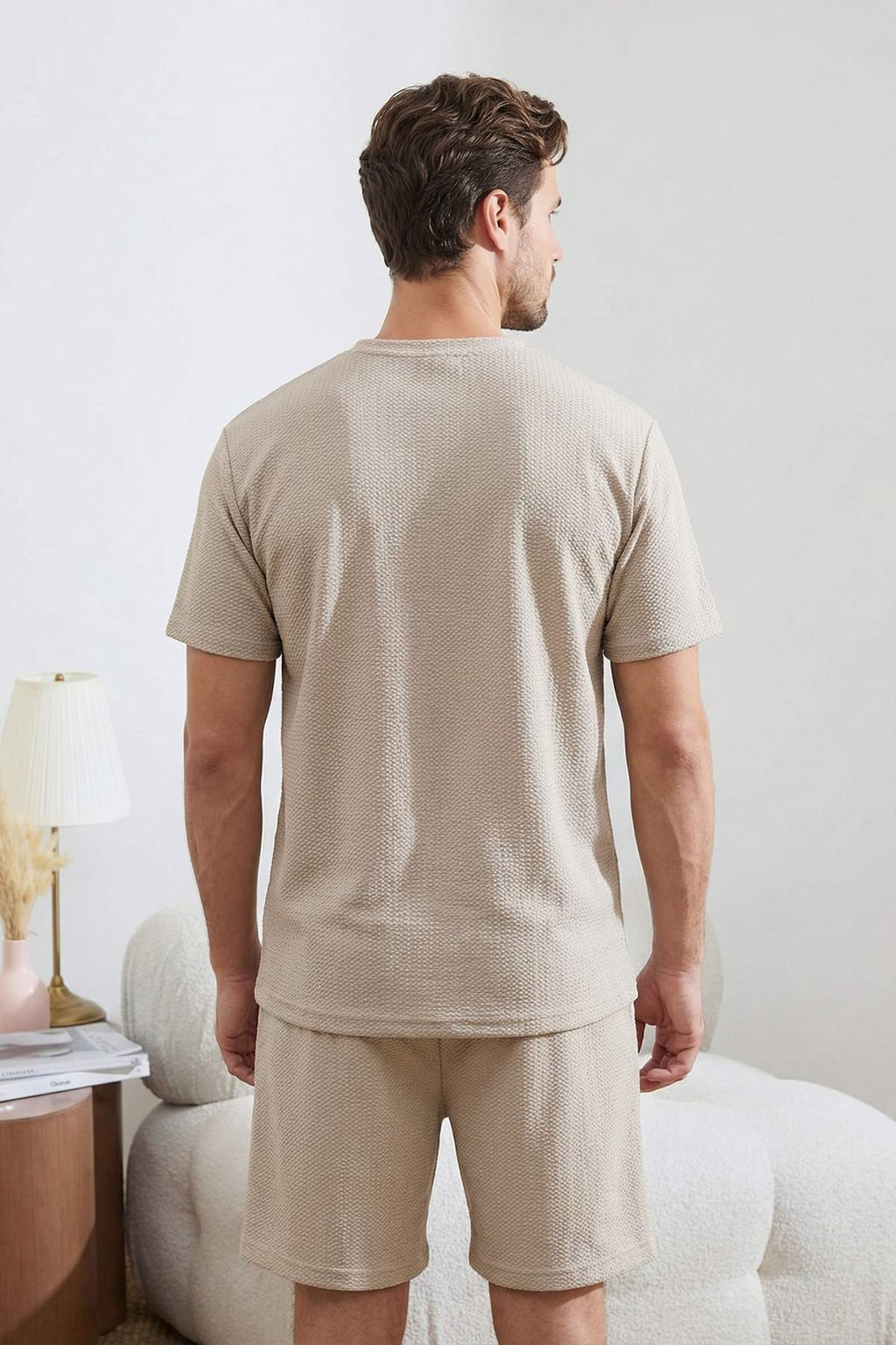 Bej Regular Fit Dokulu Esnek Orme Pijama Tak?m? TMNSS26PT00018