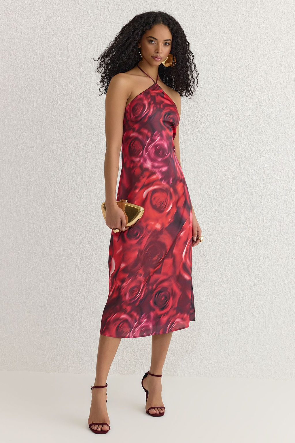 Cok Renkli Cicek Desenli Dokuma Midi Abiye Gece Mezuniyet Elbisesi TPRSS25EL00106 - Trendyolmilla фото 2