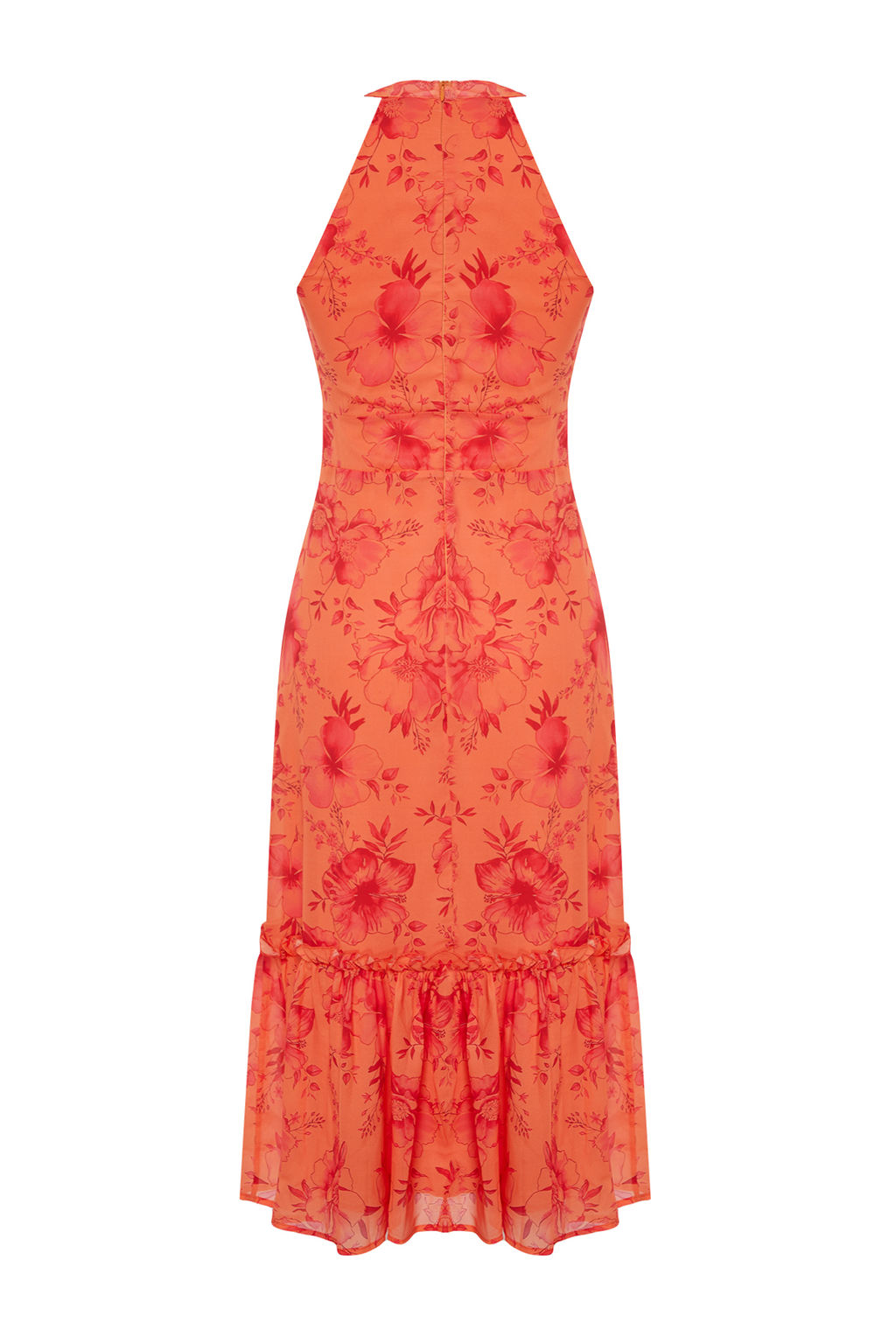 TRENDYOLMILLA Lacivert Cicek Desenli A Kesim Halter Yaka Astarl? Midi Dokuma Elbise TWOSS19LJ0200  фото 8