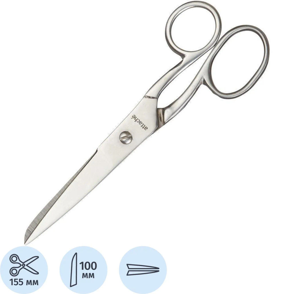 Ножницы Attache Metal 155 мм, ассиметричные ручки,цельнометаллические фото 2