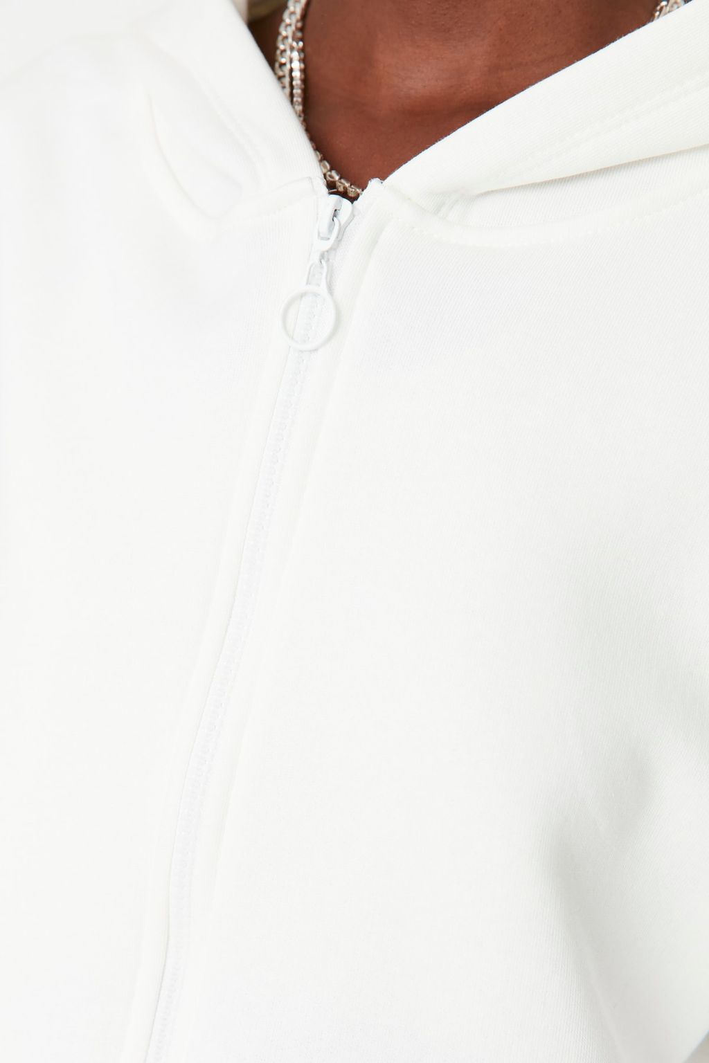 Ekru Basic Fermuarl? Kapusonlu Crop Kal?n Ici Polarl? Orme Sweatshirt TWOAW20SW0660