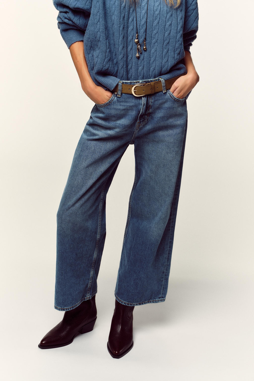 Z.08 WIDE-LEG CROPPED HIGH-WAIST JEANS WITH BELT - Zara фото 3