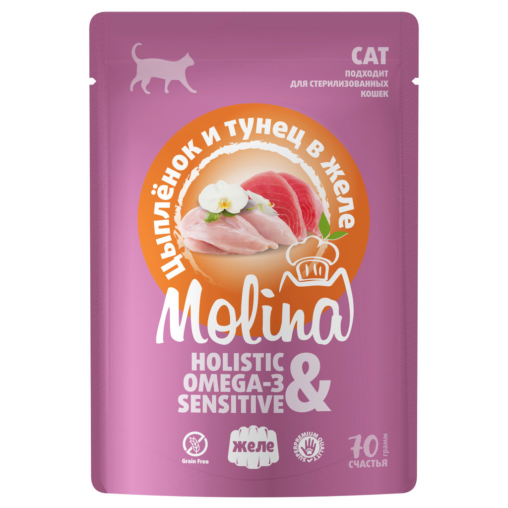 MOLINA. Пауч для взрослых кошек. Цыпленок и тунец в желе, 70 г, 1061229