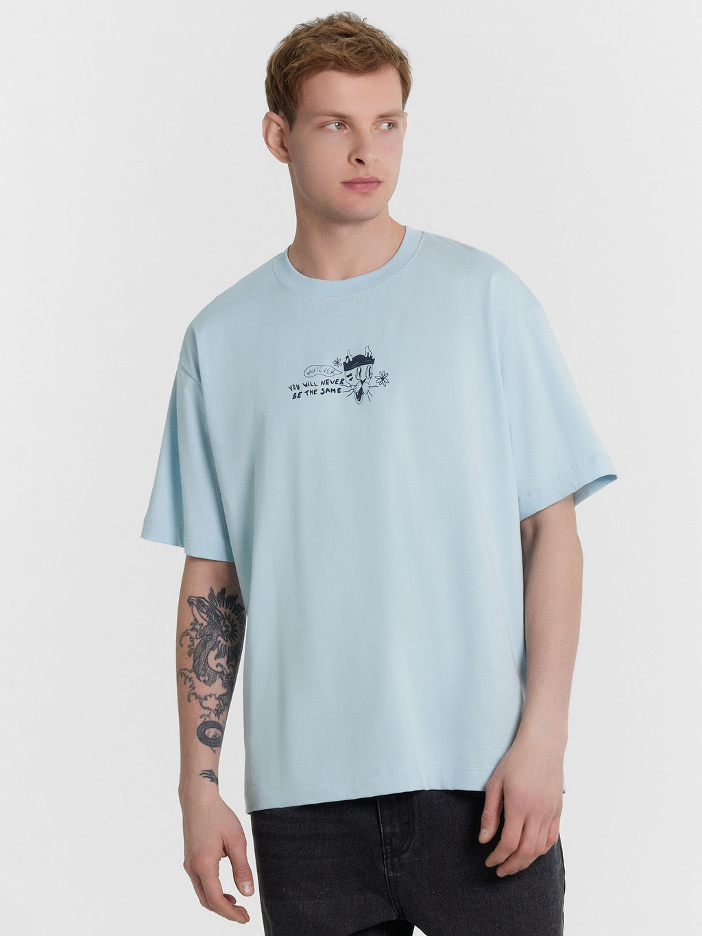 ФУТБОЛКА МУЖСКАЯ голубая дымка +печать 111858