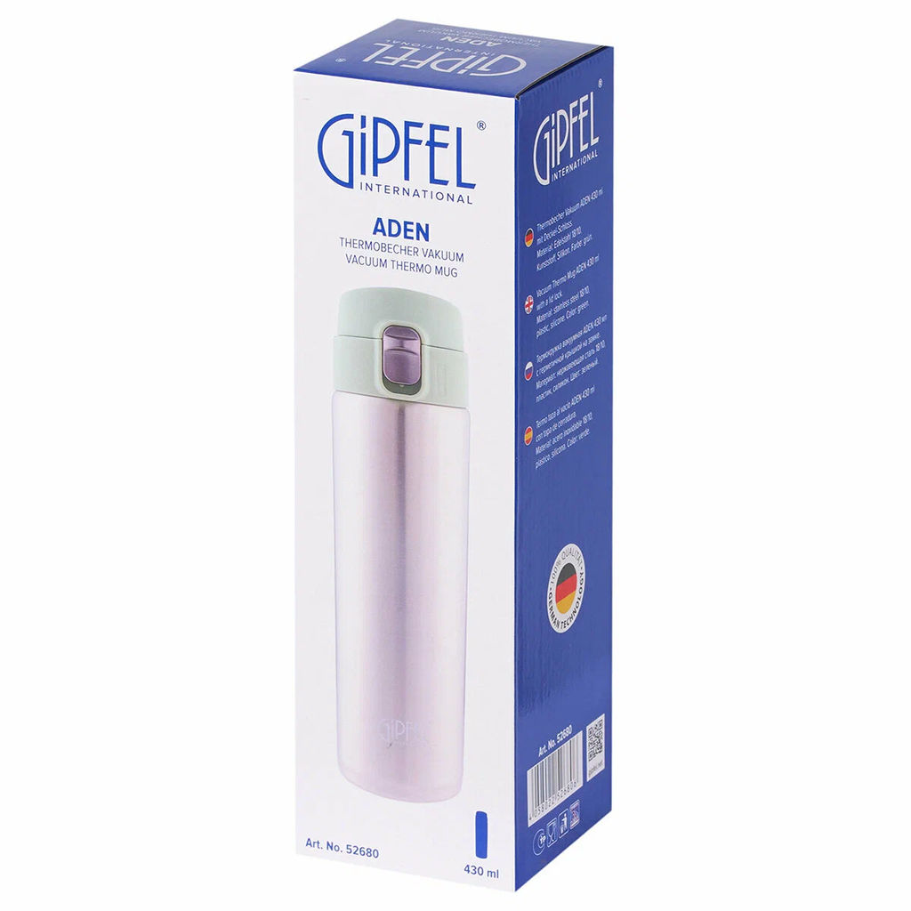 52680 GIPFEL Термокружка вакуумная ADEN 430мл с крышкой на замке, нерж.сталь, пластик. Цвет: зеленый - Werner фото 4