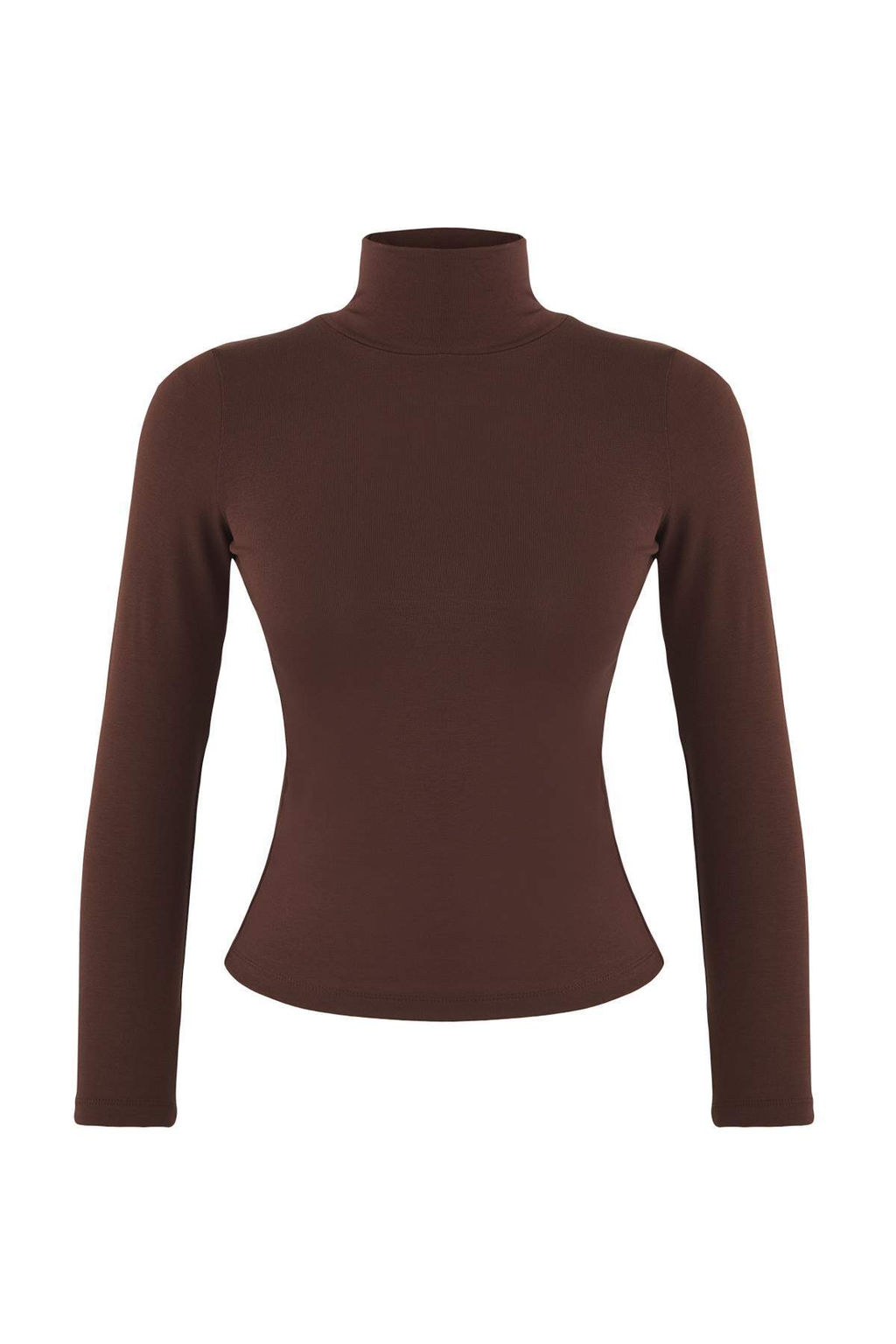 Kahverengi Premium Yumusak Kumasl? Bal?kc? Yaka Fitted/Vucuda Oturan Esnek Orme Bluz TWOAW24BZ00119