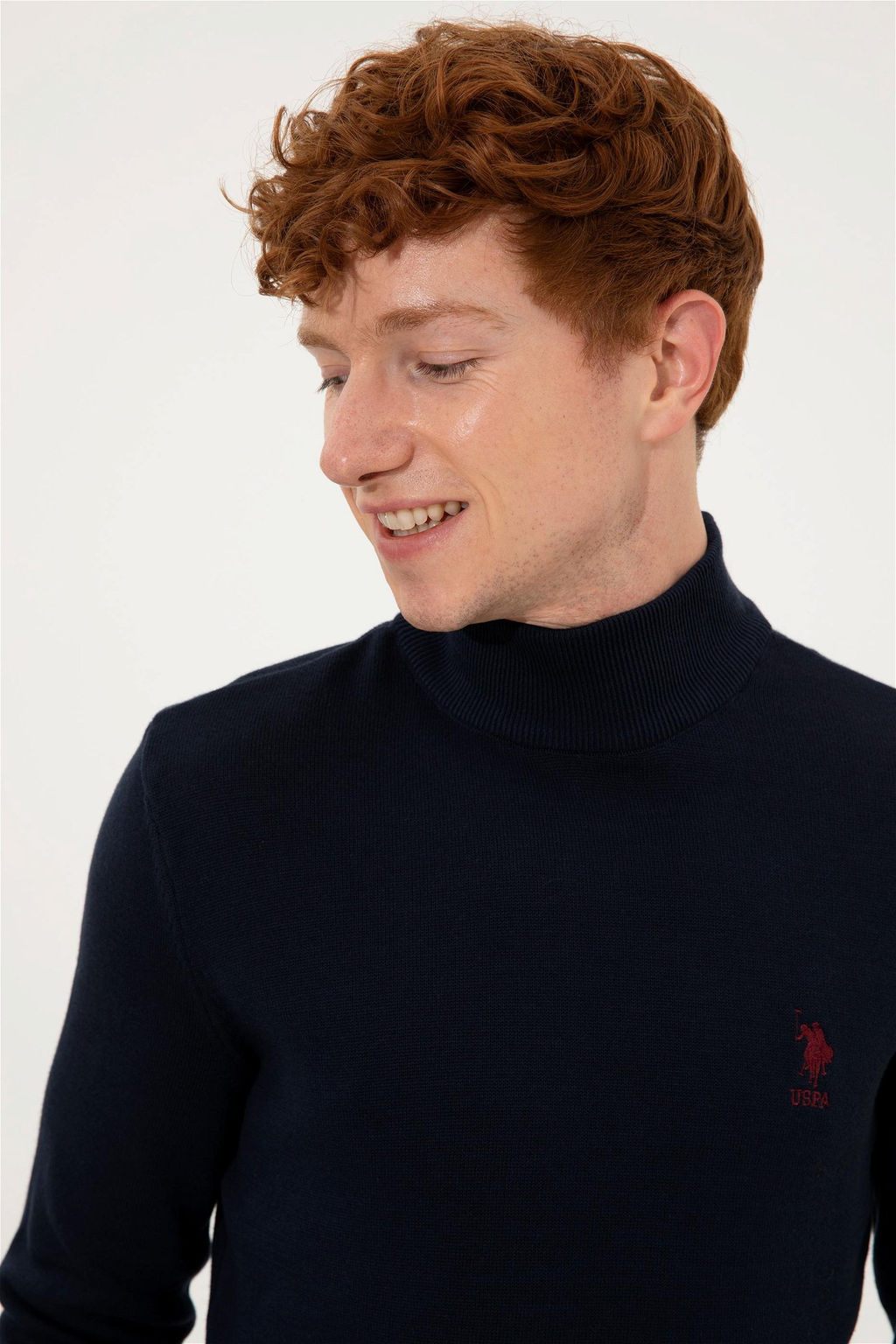 Мужской трикотажный свитер темно-синего цвета с высоким воротником Basic - U.s. polo assn фото 8