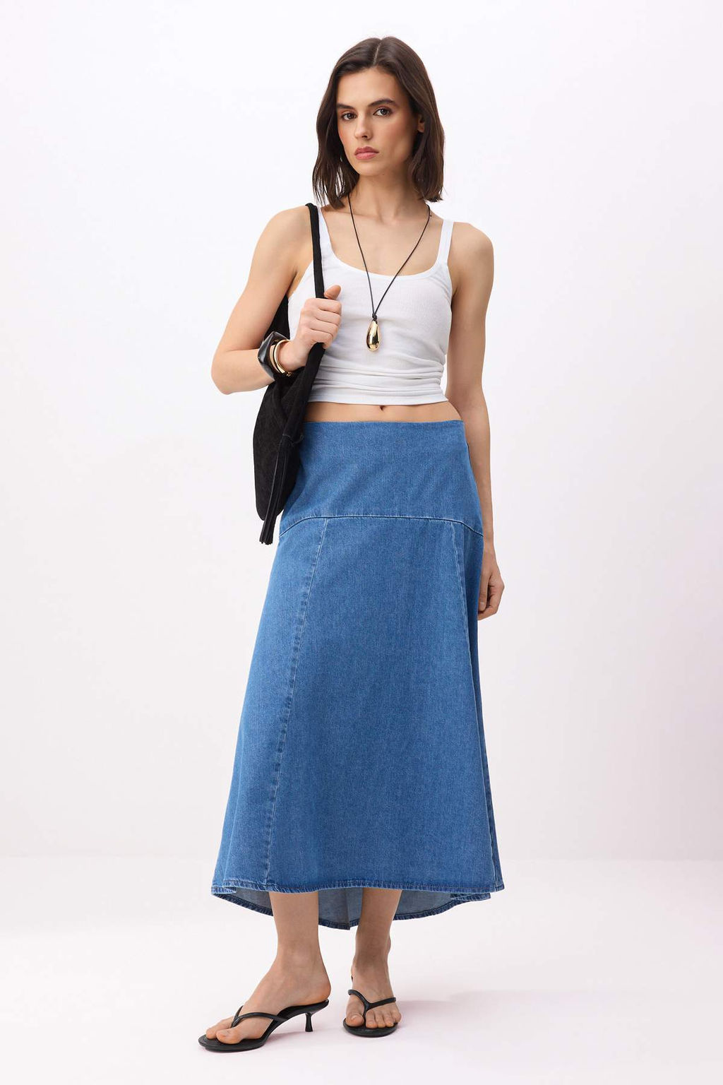 Mavi DOKUMLU Dikis Detayl? Midi Denim Etek TWOSS26ET00096 - Trendyolmilla фото 2