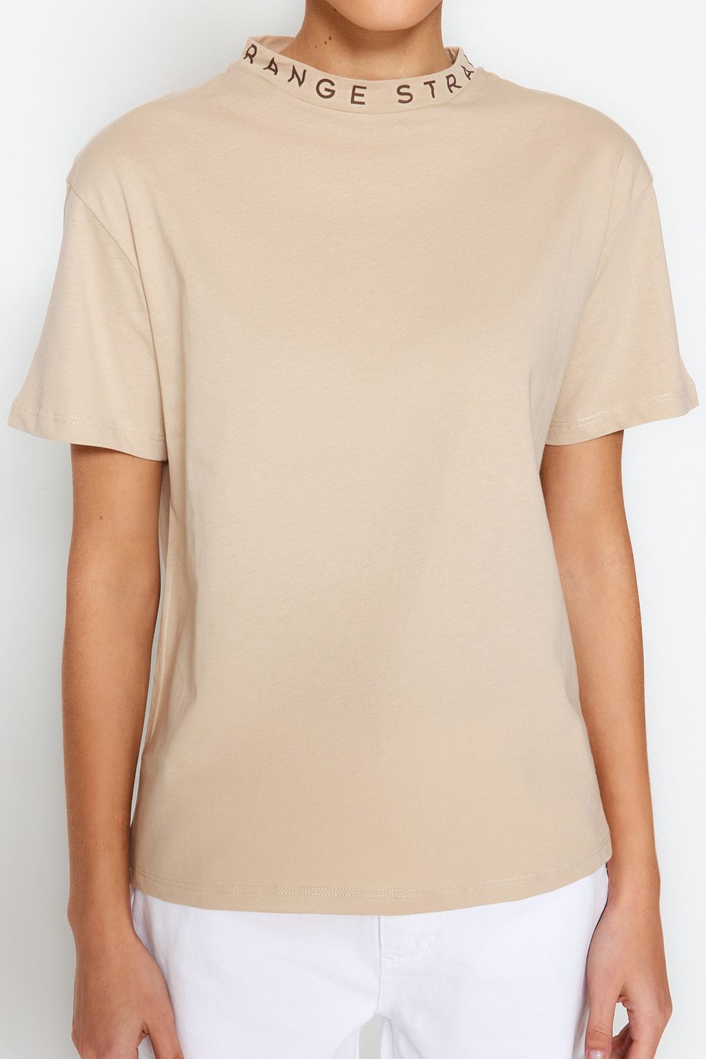 TRENDYOLMILLA Gri %100 Pamuk Regular/Normal Kal?p Slogan Bask?l? Basic Dik Yaka Orme T-Shirt TWOAW20TS0099 фото 10