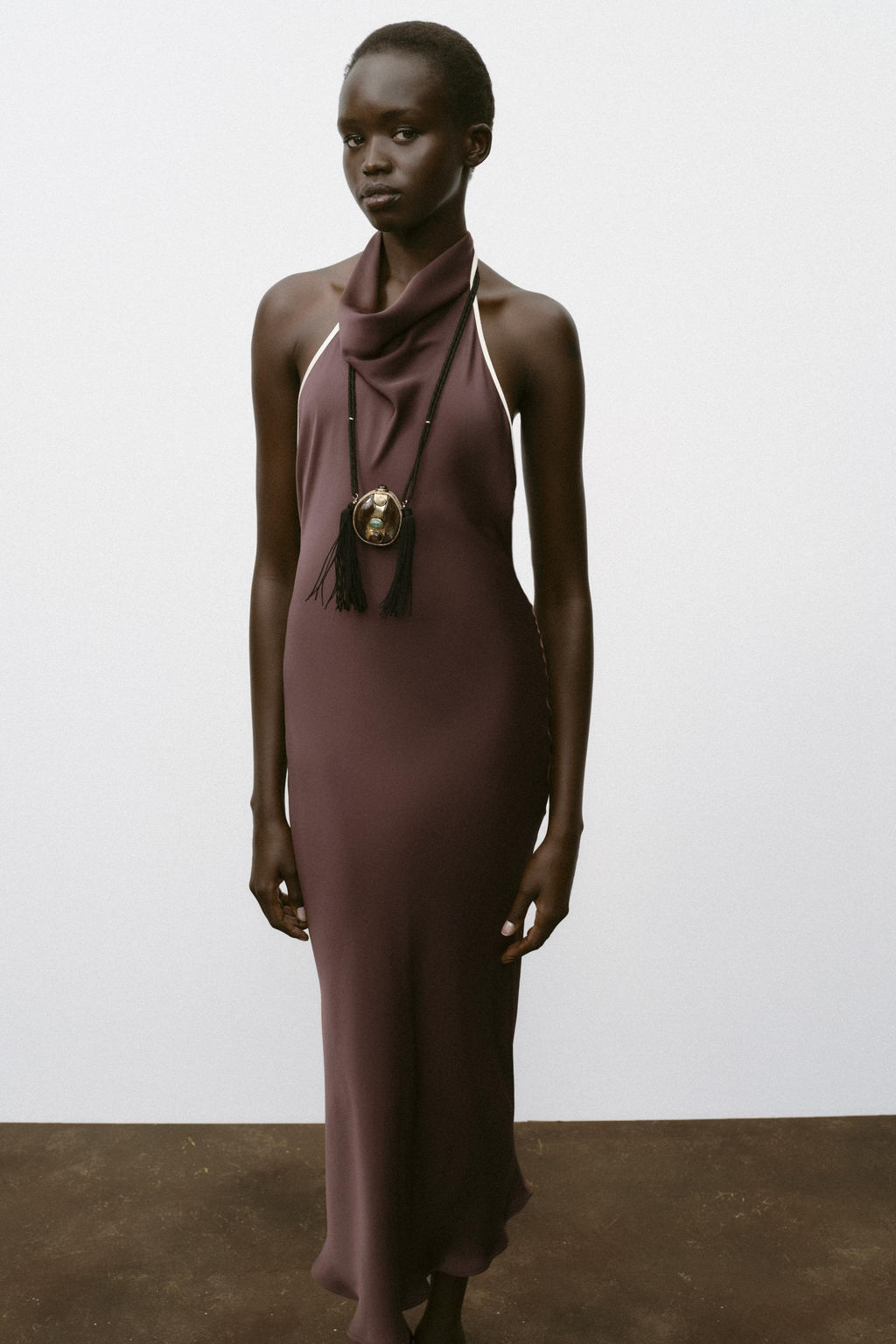 CONTRAST TRIM SATIN MIDI DRESS - Zara фото 8