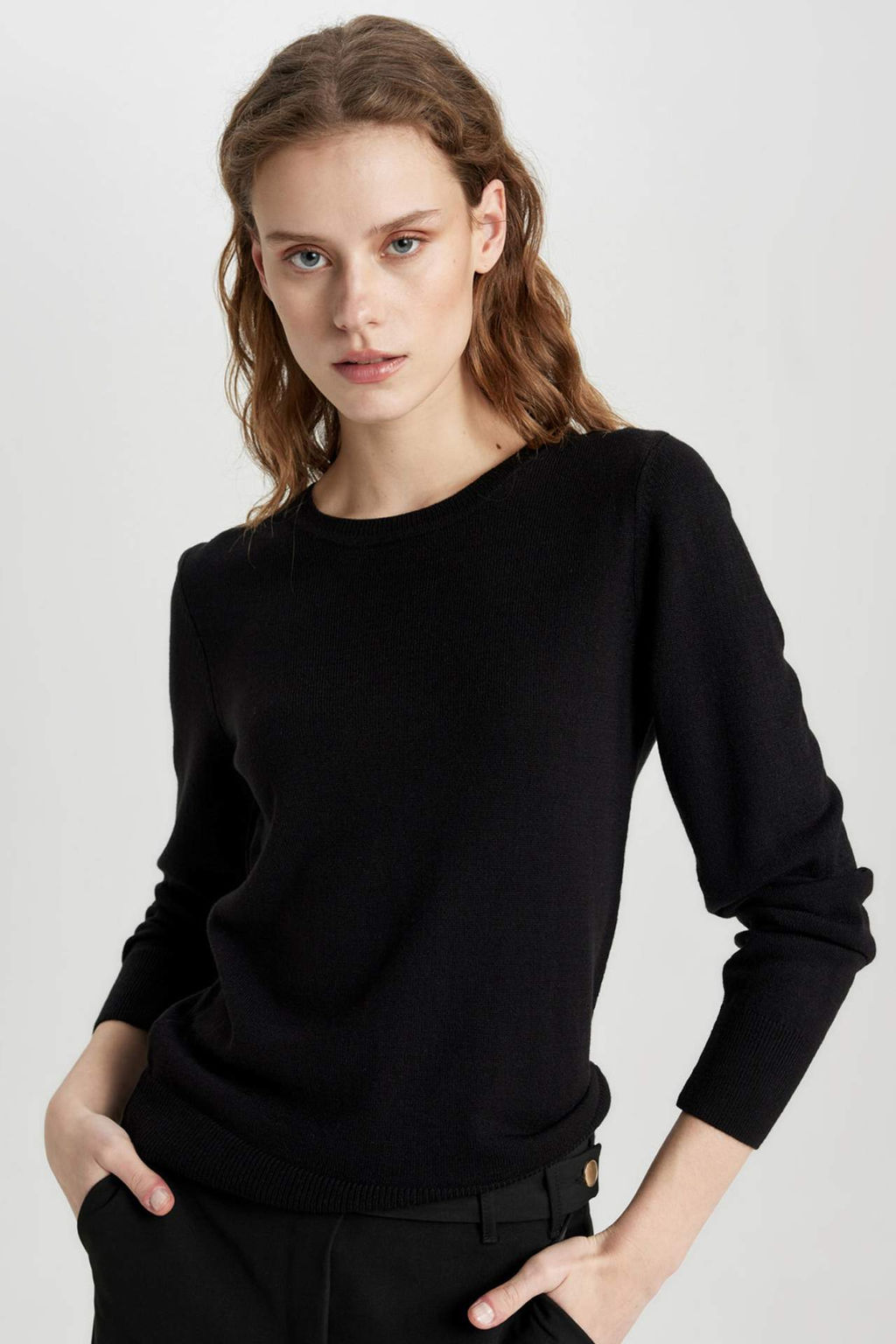 Regular Fit Bisiklet Yaka Yumusak Dokulu Basic Duz Triko Kazak - Defacto фото 3