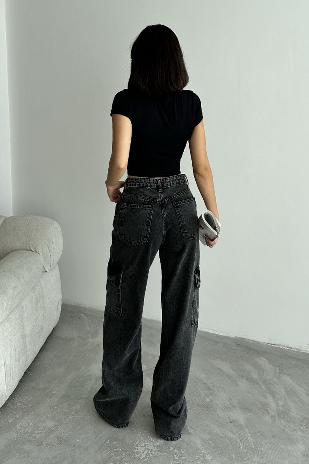 Antrasit Kargo Cepli Yuksek Bel Wide Leg Jeans TWOAW25JE00369