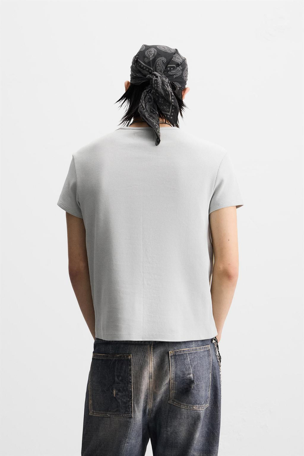 CHECK TEXTURED CROPPED FIT T-SHIRT - Zara фото 3