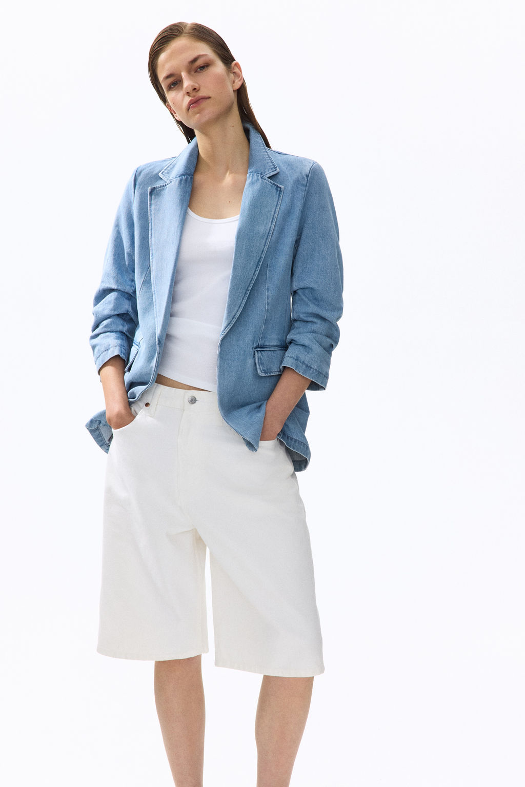 Americana denim con manga recogida - H&m фото 2