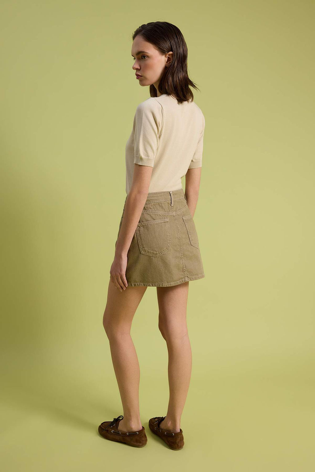 Bej Vintage Y_kama D_K_ML_ Y_ksek Bel Denim _ort Etek TWOSS26SR00110 - Trendyolmilla фото 6
