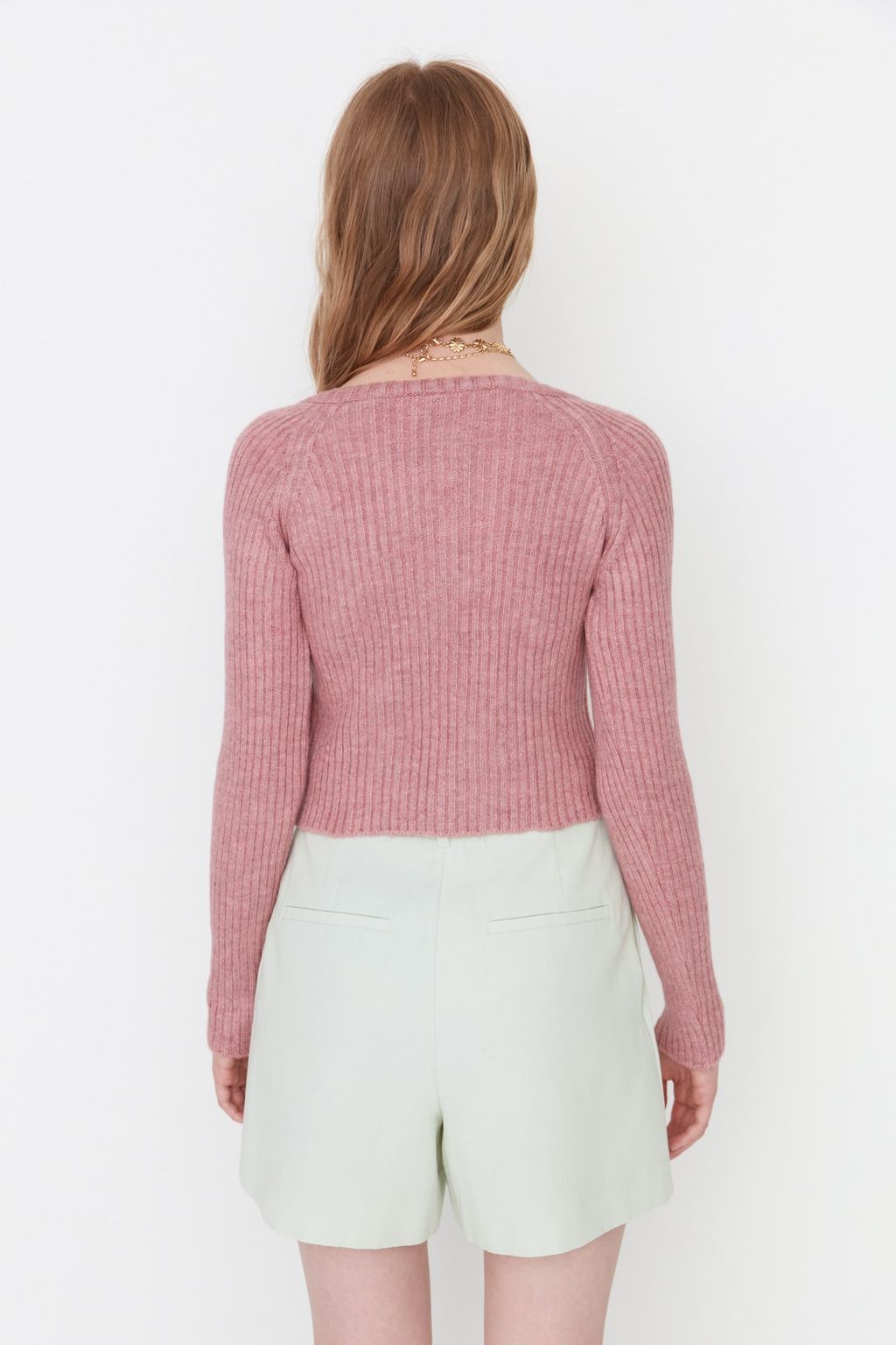 Gul Kurusu Crop Yumusak Dokulu Basic Triko Kazak TWOAW22KZ1453 - Trendyolmilla фото 5