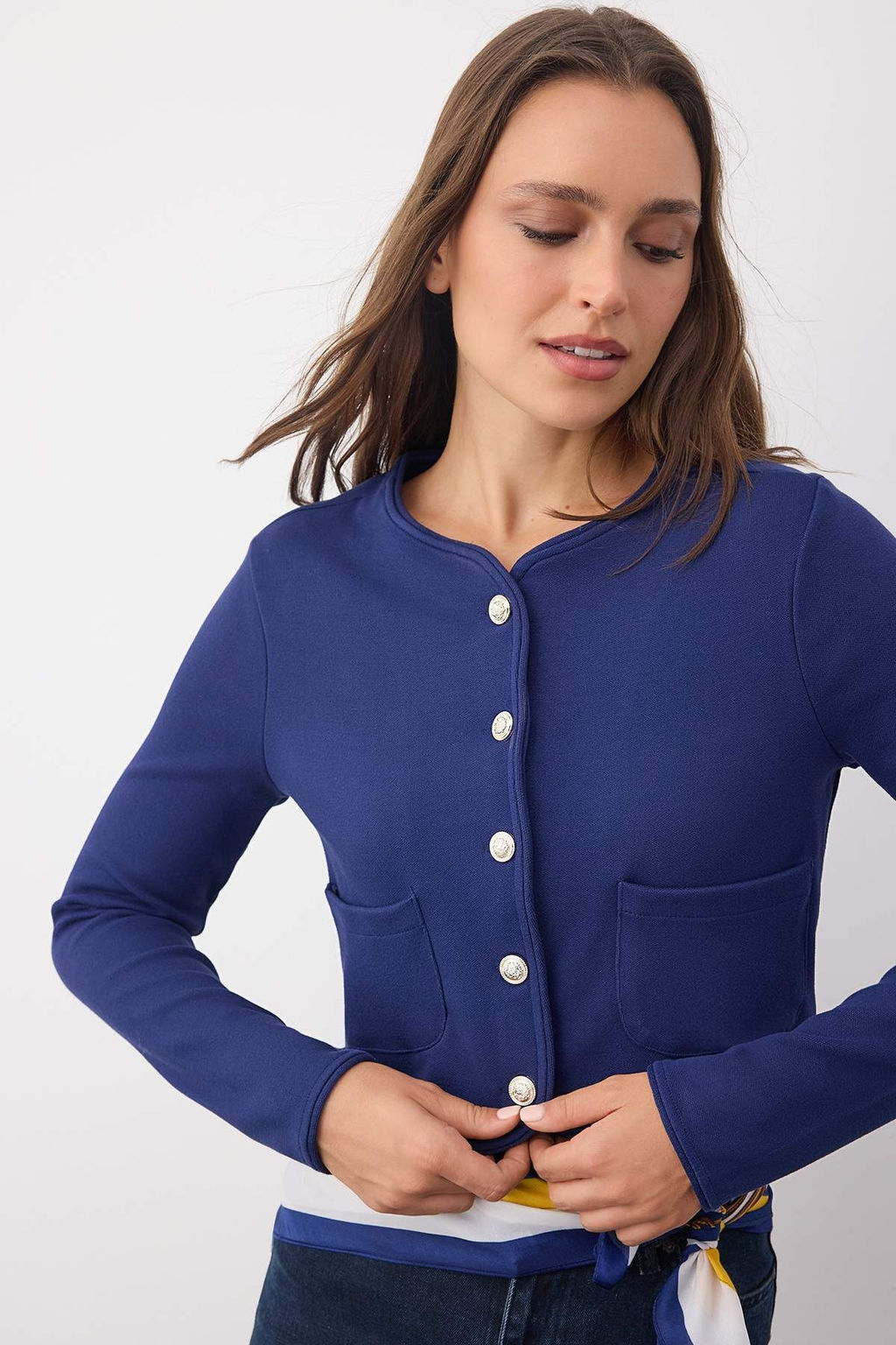 Wardrobe Essentials Ekru Dugme ve Cep Detayl? Orme Ceket | TWOAW26CE00000 - Trendyolmilla фото 6