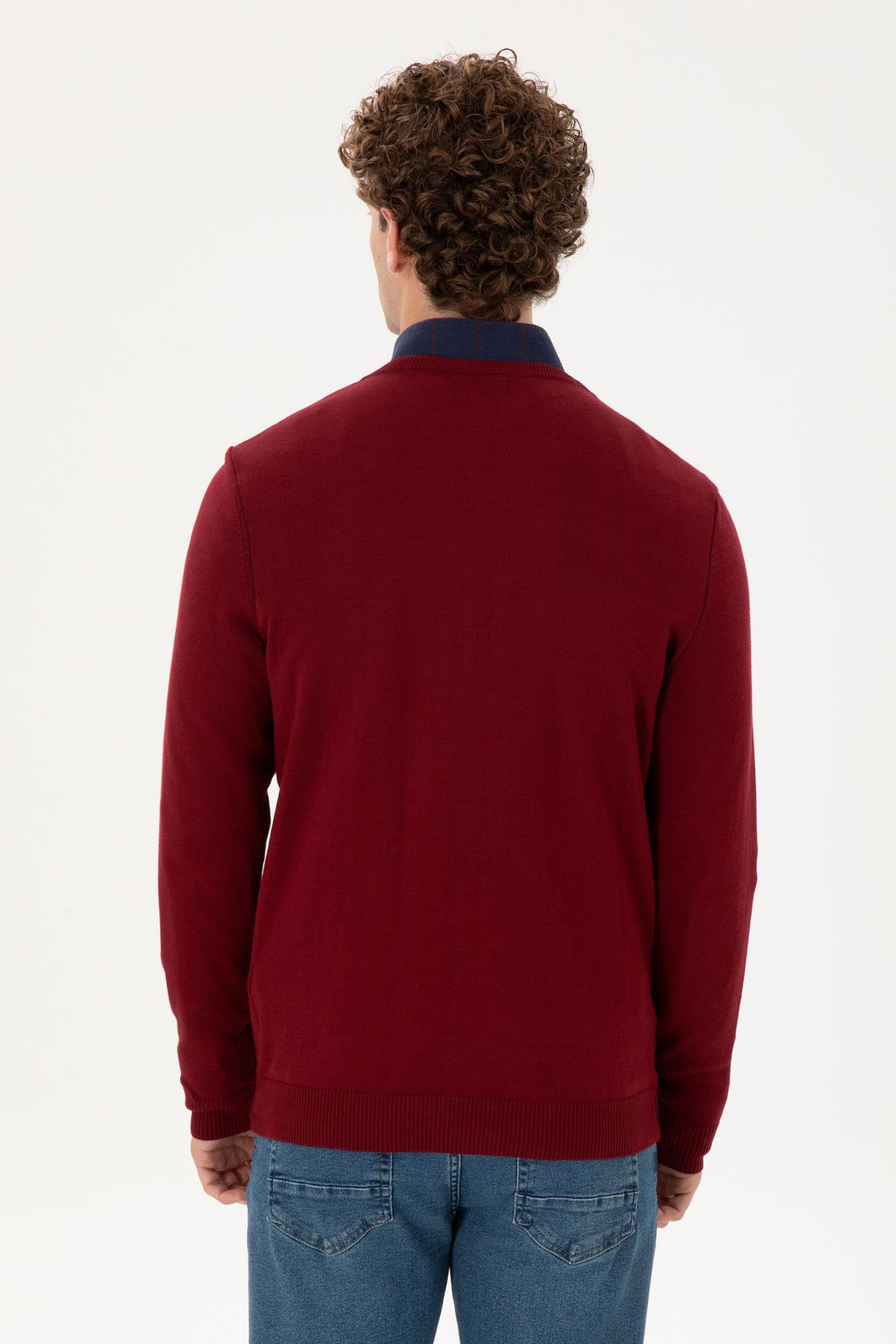 Erkek Slim Fit V Yaka Bordo Basic Kazak - U.s. polo assn фото 5