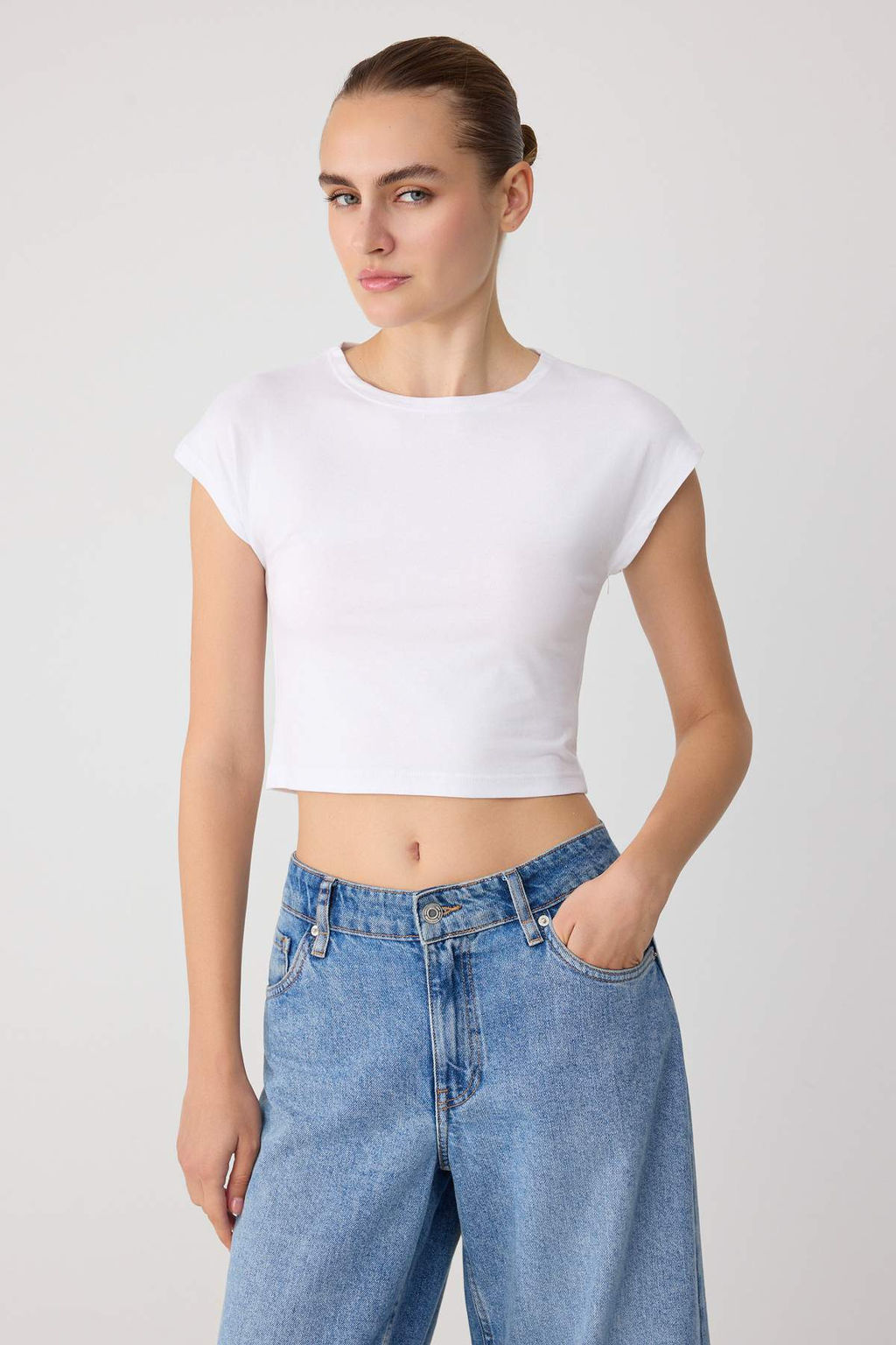 Siyah-Beyaz D_z Regular Bisiklet Yaka Ay Kol K_sa %100 Pamuk _rme T-Shirt TWOSS26TS00347 - Trendyolmilla фото 5